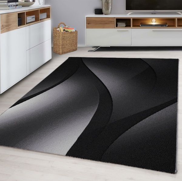 Cara Wave Modern Black Rug